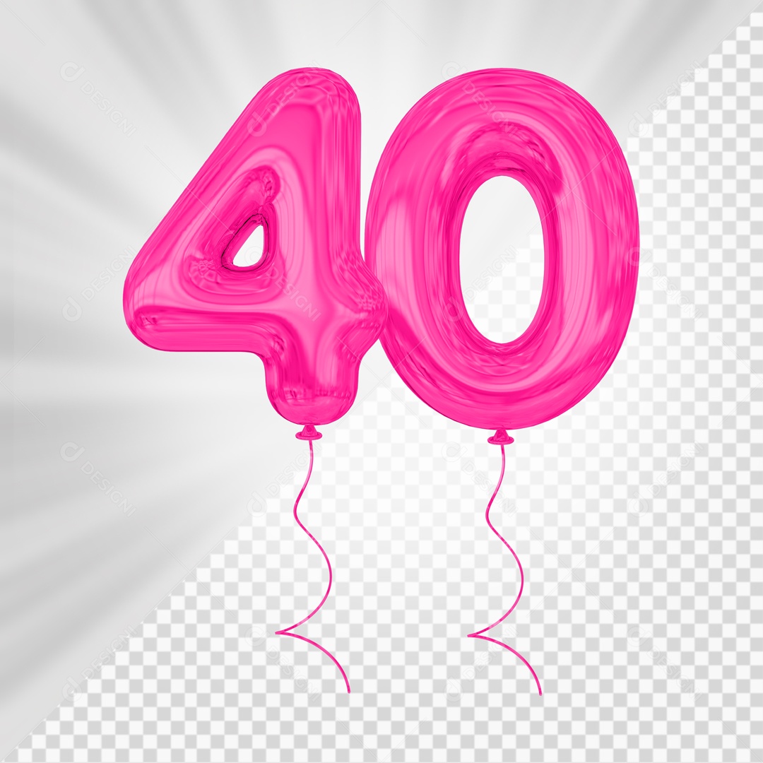 Balão De Festa Rosa De Número 40 Elemento 3D Para composição PSD