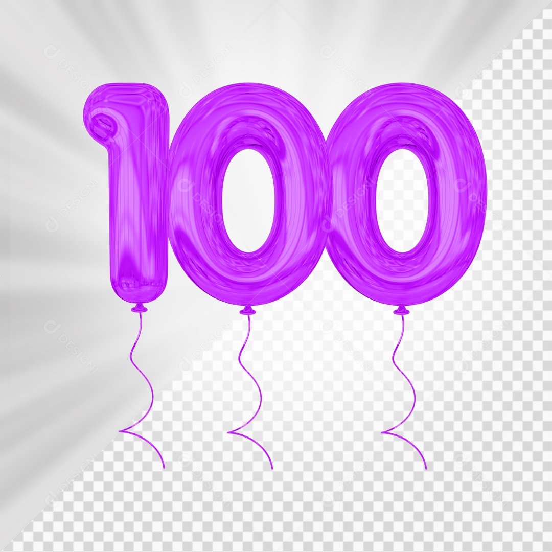 Balão De Festa Roxo De Número 100 Elemento 3D Para composição PSD