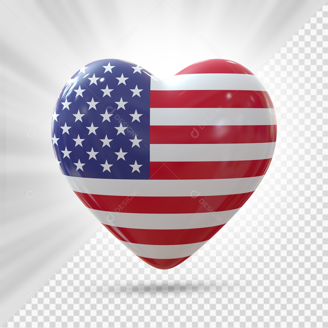 Coração Com A Bandeira Do Estados Unidos Elemento 3D PSD