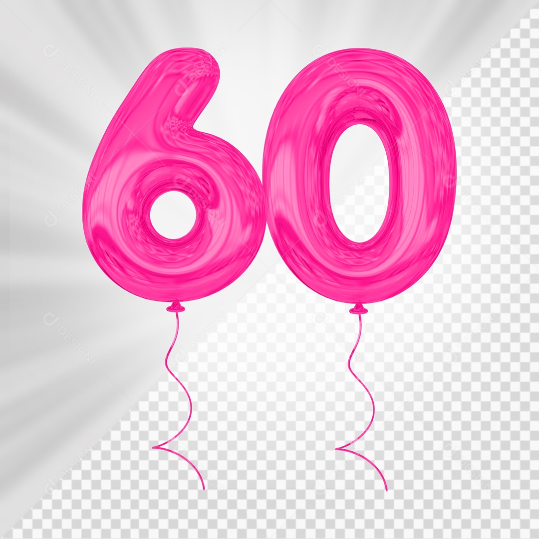 Balão De Festa Rosa De Número 60 Elemento 3D Para composição PSD