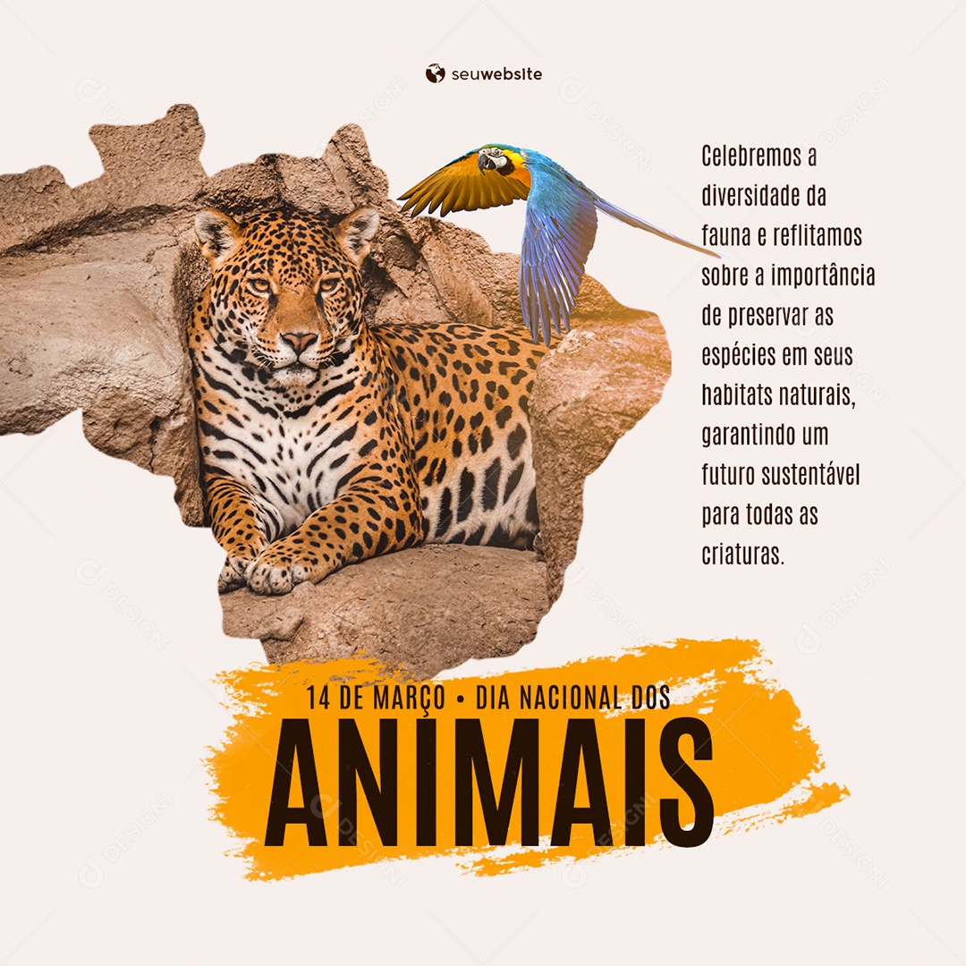 Dia Nacional Dos Animais 14 de Março Social Media PSD Editável