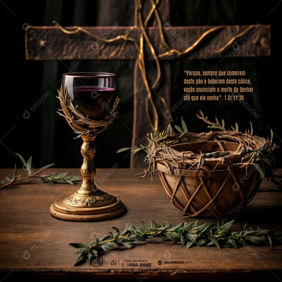 Porque Sempre Que Comerem Deste Pão e Beberem Deste Cálice Vocês Anunciam a Morte do Senhor Até Que Ele Venha Social Media PSD Editável