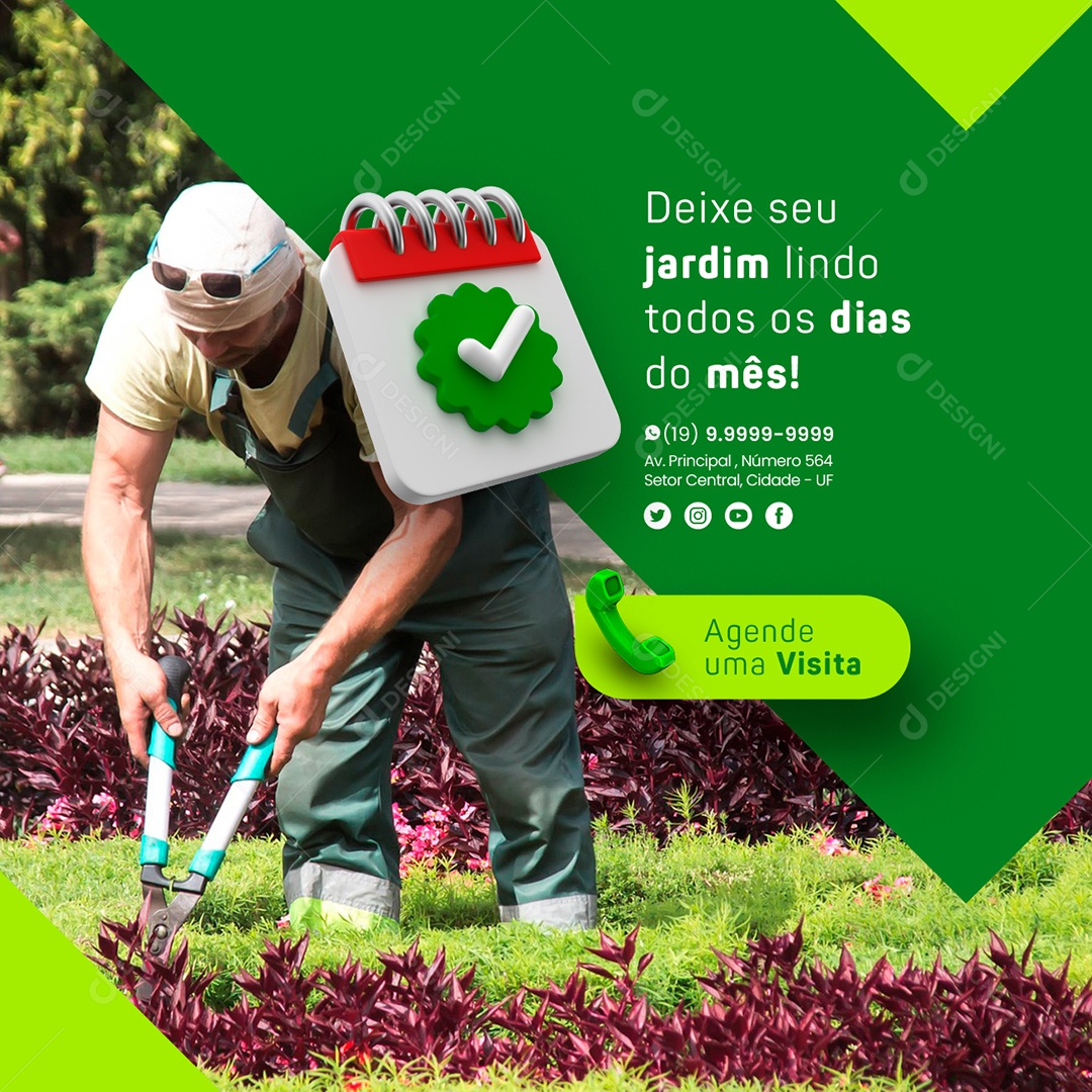 Deixe Seu Jardim Lindo Todos Os Dias do Mês Jardinagem Social Media PSD Editável
