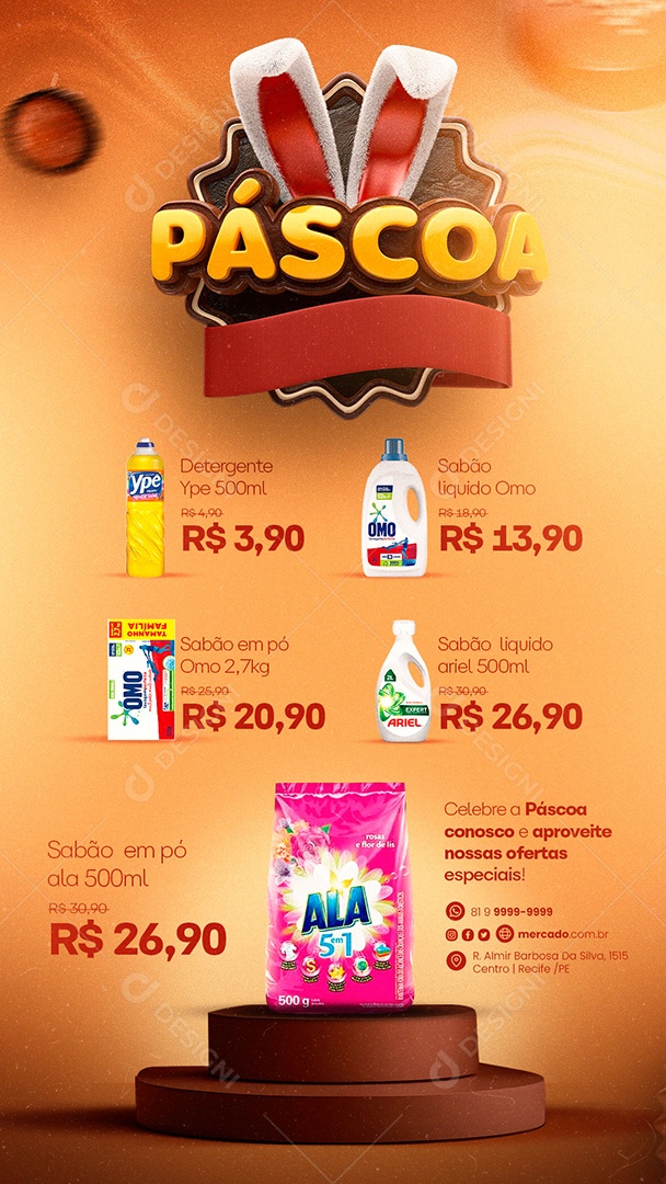 Story Encarte Páscoa Produtos Limpeza Supermercado Social Media PSD Editável
