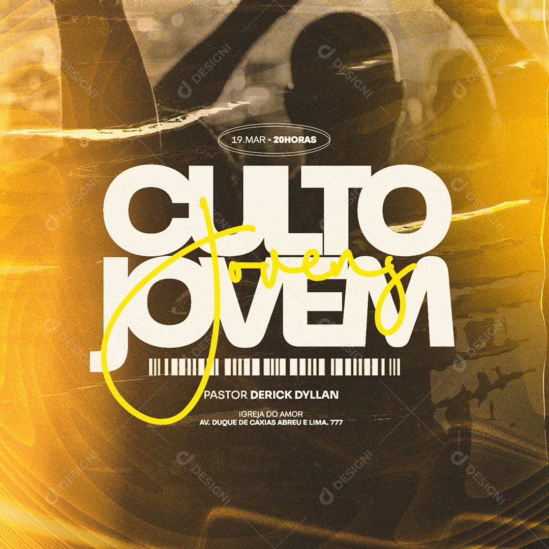 Culto Jovens Pastor Derick Dyllan Flyer Gospel Social Media PSD Editável