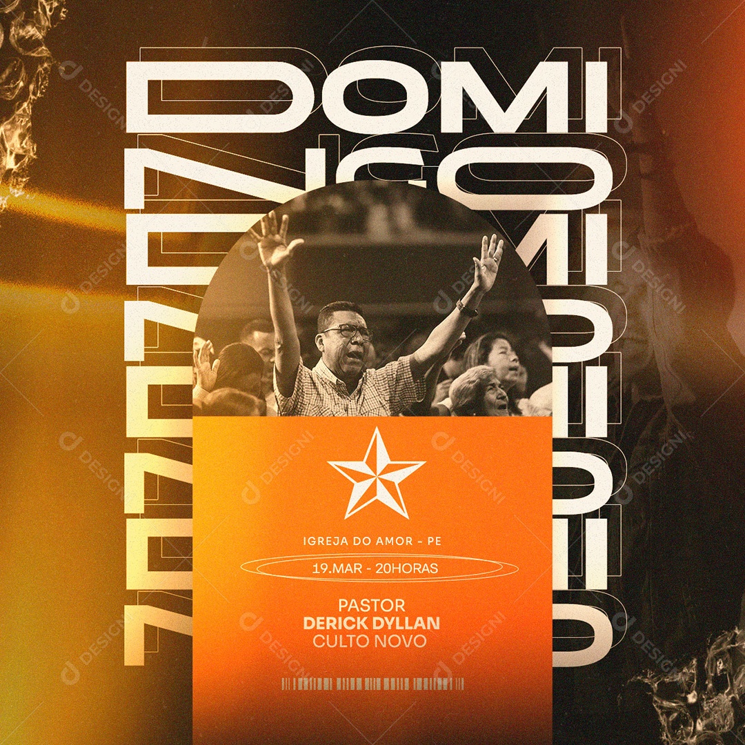 Domingo Pastor Derick Dyllan Culto Novo Gospel Flyer Social Media PSD Editável