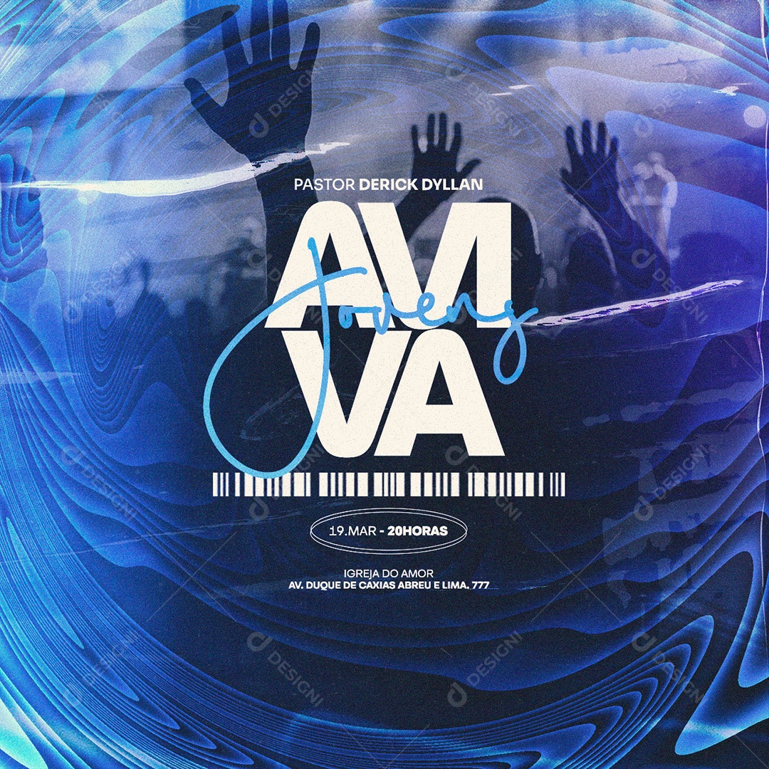 Pastor Derick Dyllan Aviva Jovens Gospel Flyer Social Media PSD Editável