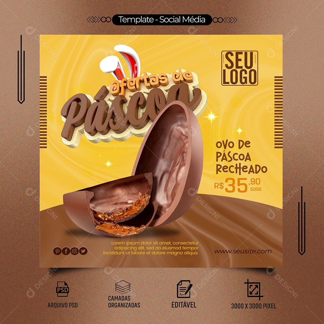 Ofertas de Páscoa Venha Conferir Social Media PSD Editável