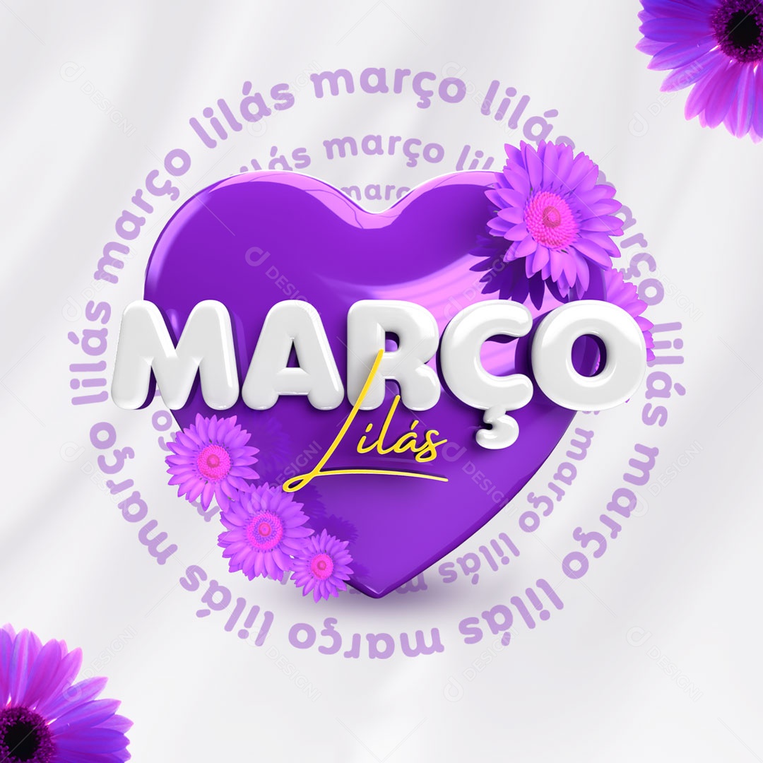 Selo 3D Para Composição Março Lilás PSD
