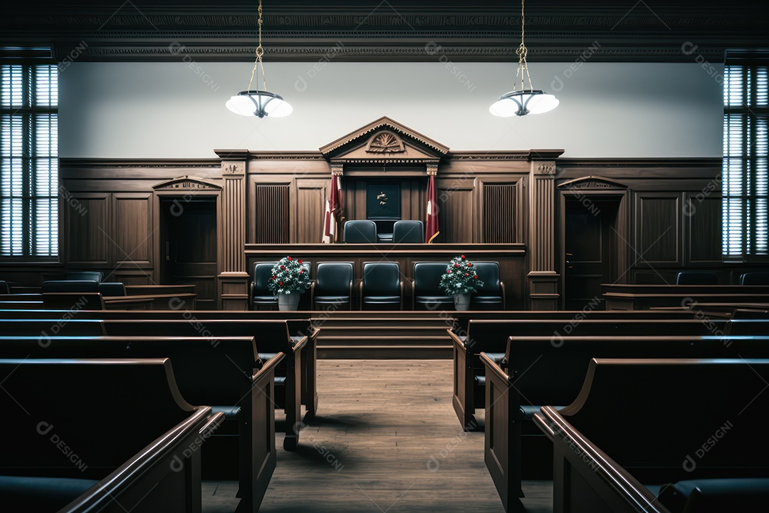 Um belo tribunal vazio para o início da sessão de julgamento