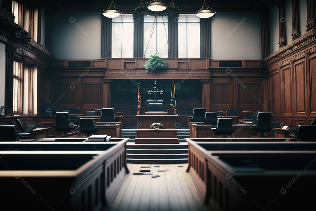 Um belo tribunal vazio para o início da sessão de julgamento