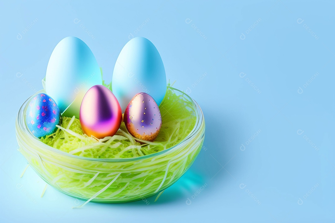 Ovos de Páscoa em fundo azul