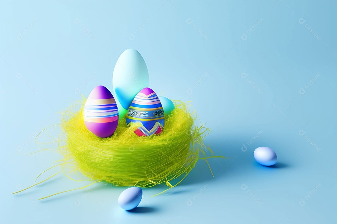 Ovos de Páscoa em fundo azul