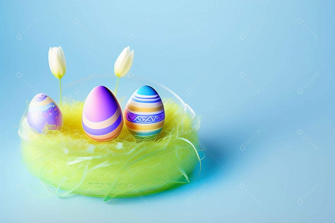 Ovos de Páscoa em fundo azul
