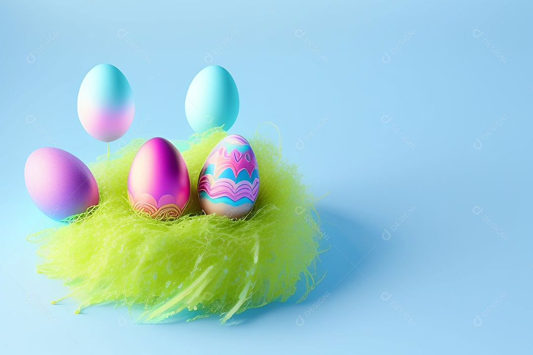 Ovos de Páscoa em fundo azul