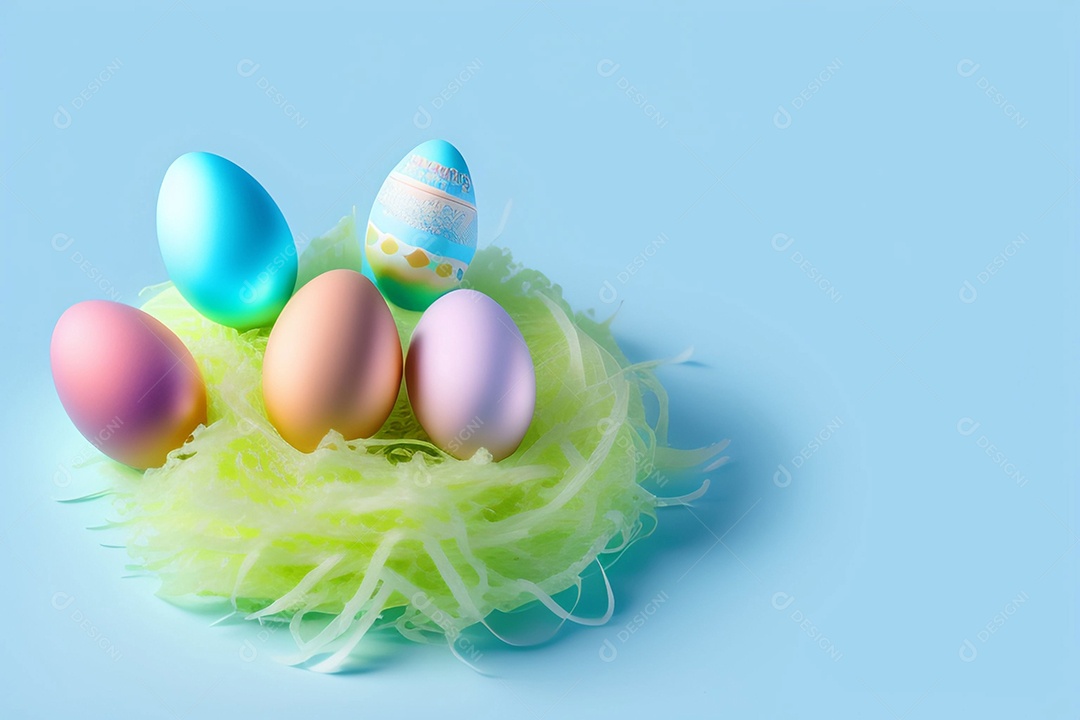Ovos de Páscoa em fundo azul
