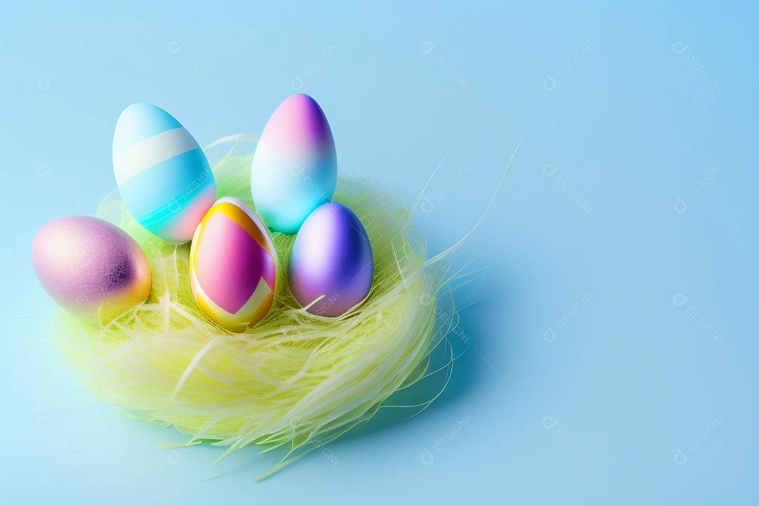 Ovos de Páscoa em fundo azul