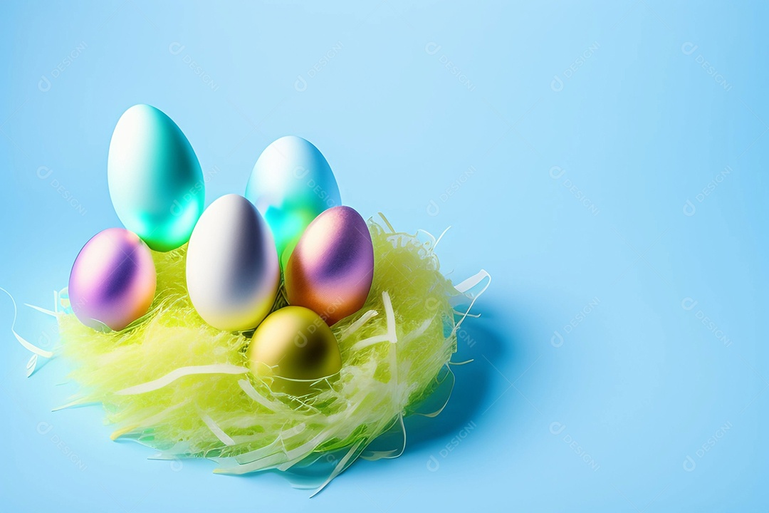 Ovos de Páscoa em fundo azul