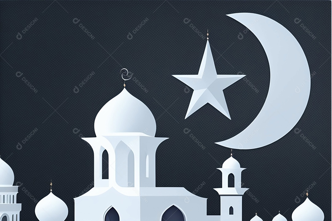 Cúpula de mesquitas em noite escura com lua crescente em fundo preto