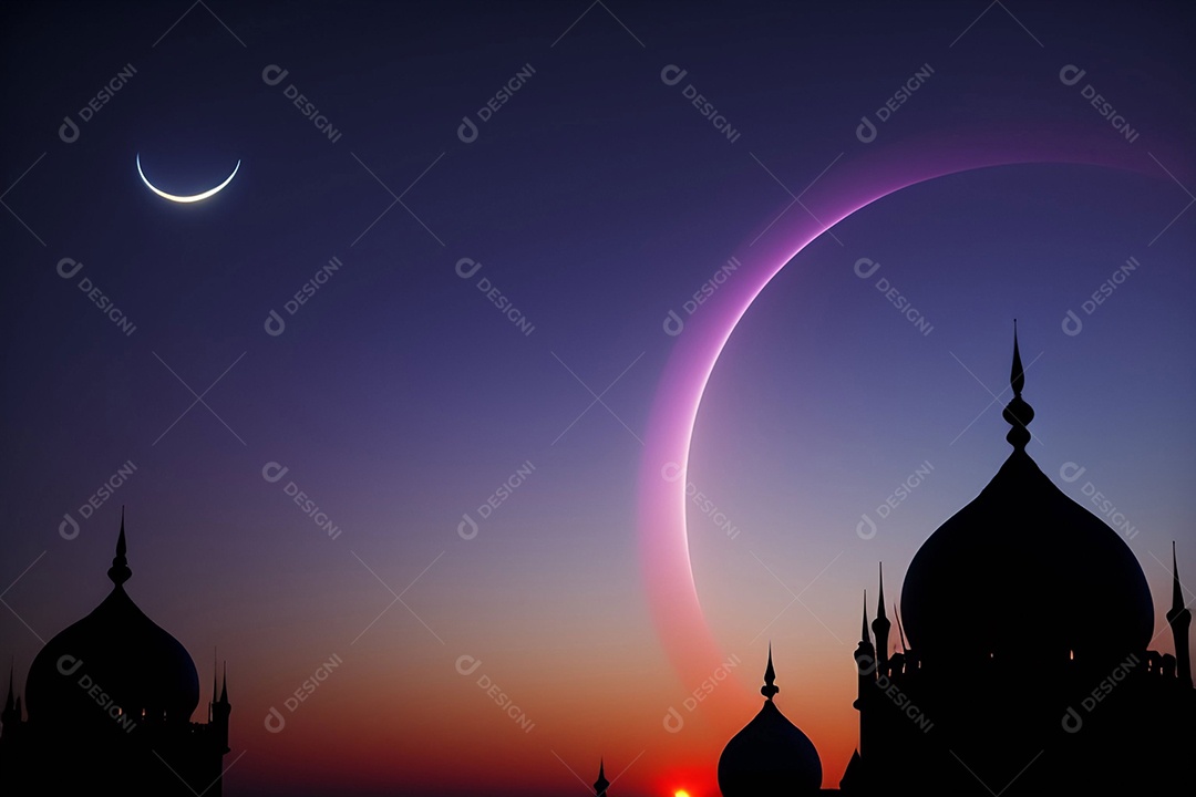 Mesquitas muçulmanas sobre céu escuro noturno