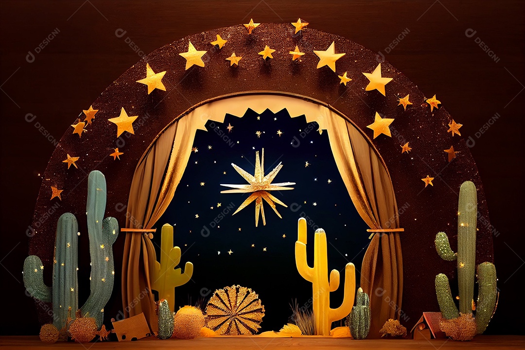 Cenário estrelas douradas e cactos