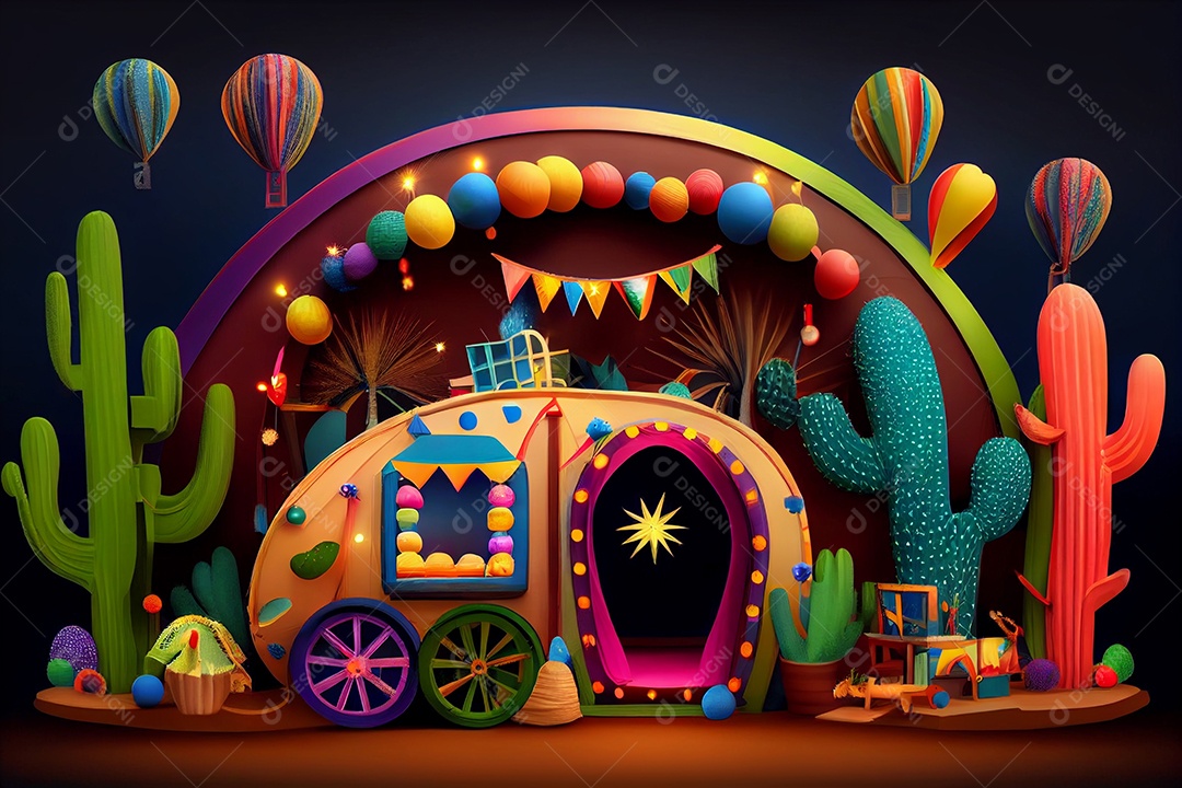 Cenário estrelas douradas e cactos