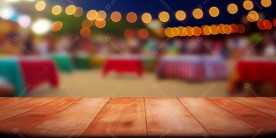 Cenário de madeira com fundo de festa junina