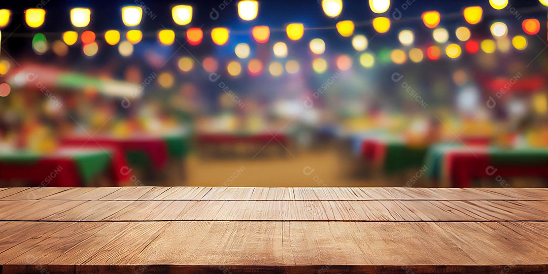 Cenário de madeira com fundo de festa junina