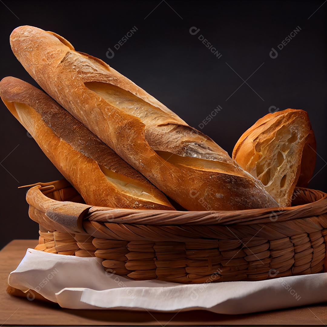 Cesta de baguettes deliciosas