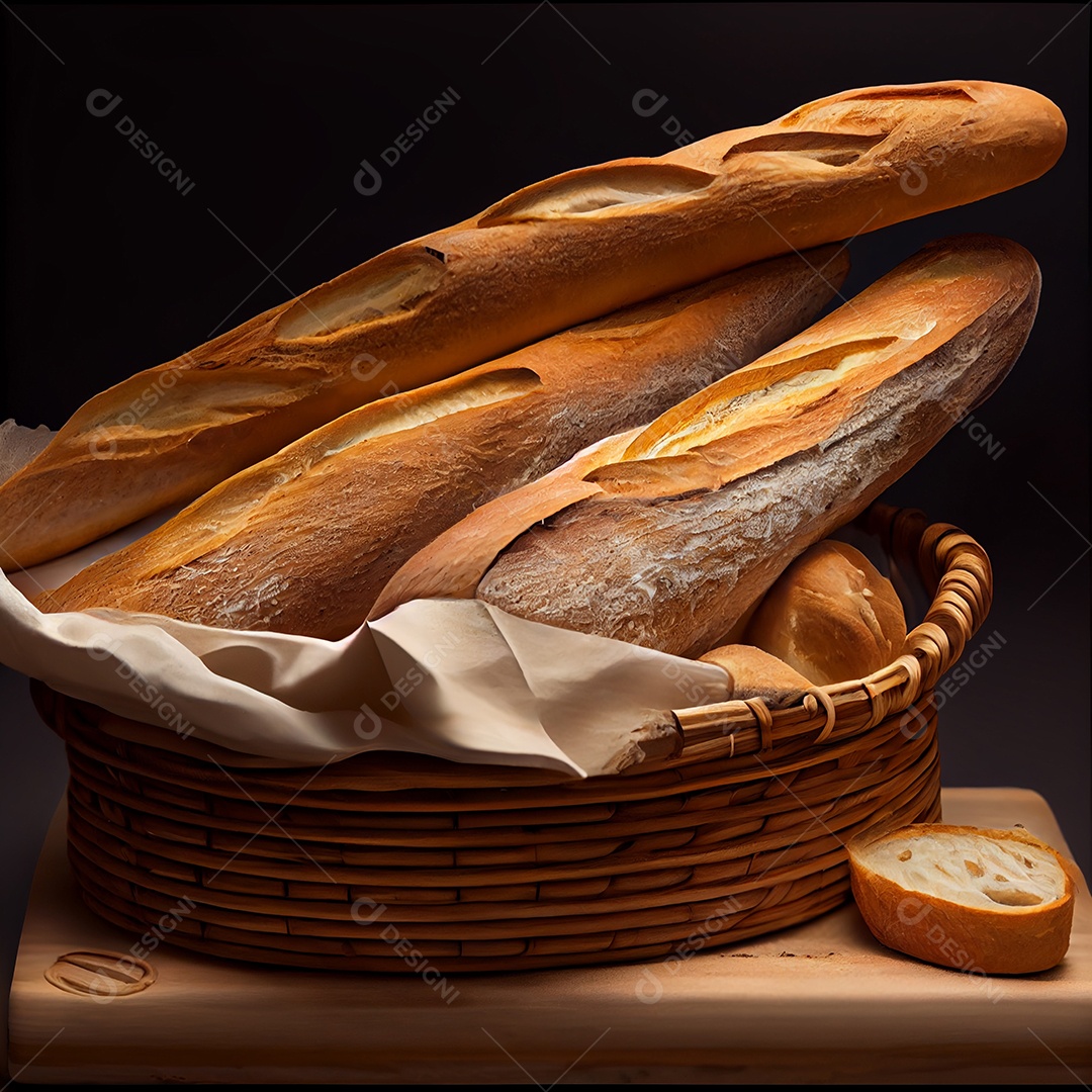 Cesta de baguettes deliciosas