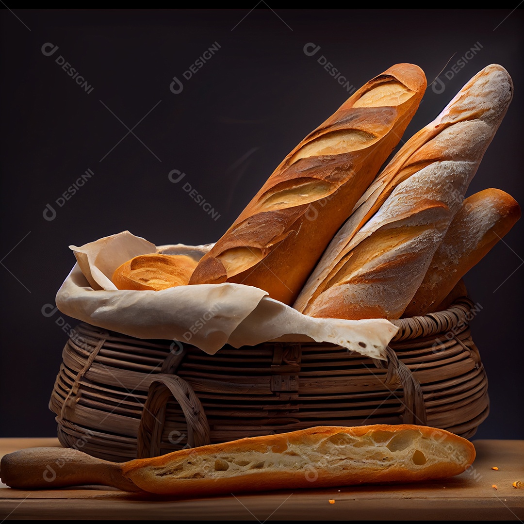 Cesta de baguettes deliciosas
