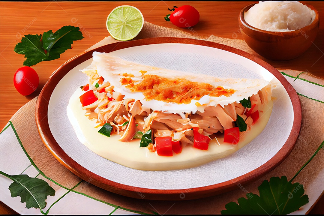 Deliciosa tapioca com recheio de frango