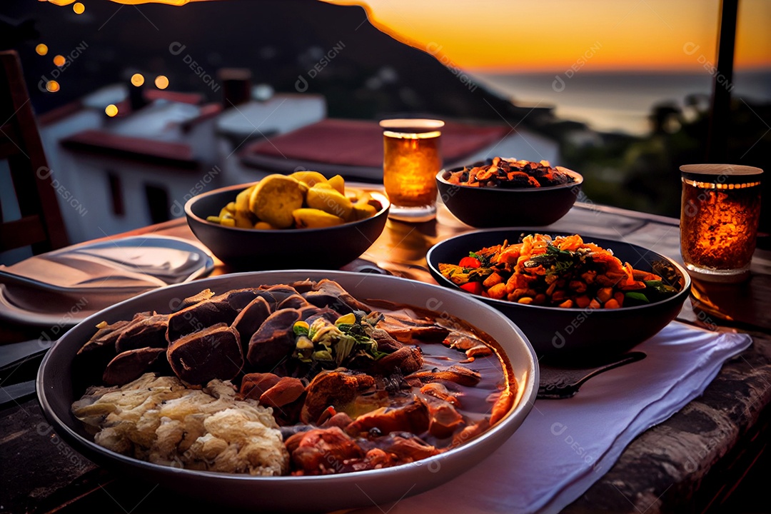 Mesa posta com uma deliciosa feijoada