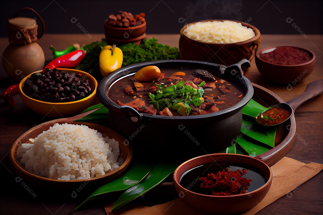 Mesa posta com uma deliciosa feijoada