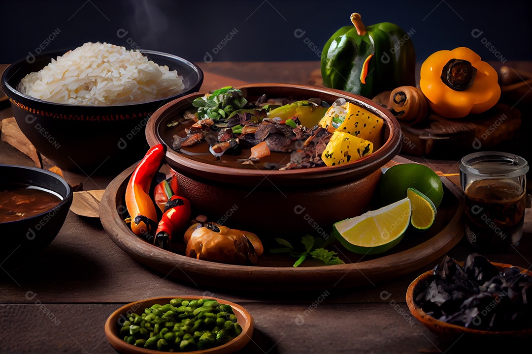 Mesa posta com uma deliciosa feijoada