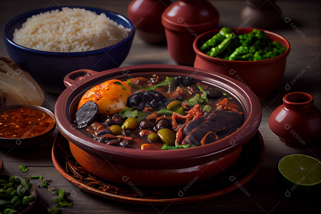 Mesa posta com uma deliciosa feijoada
