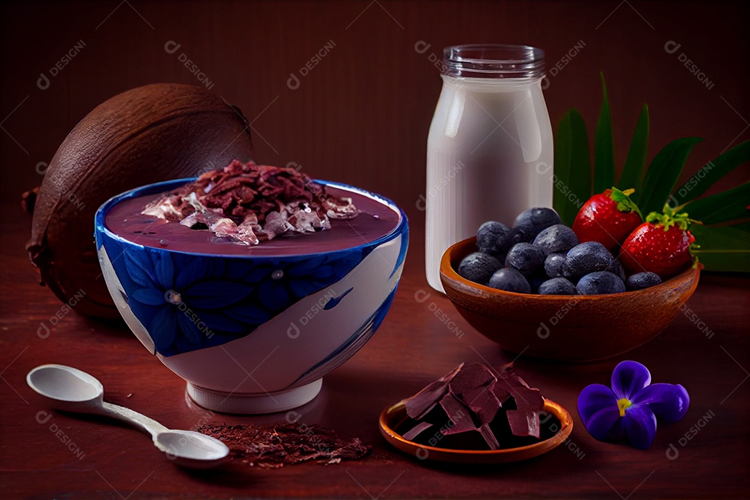 Tigela de açaí com acompanhamentos