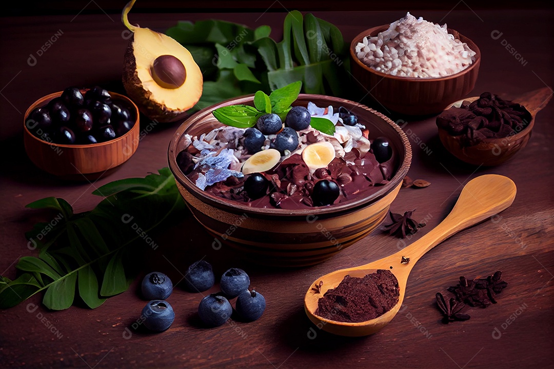 Tigela de açaí com acompanhamentos