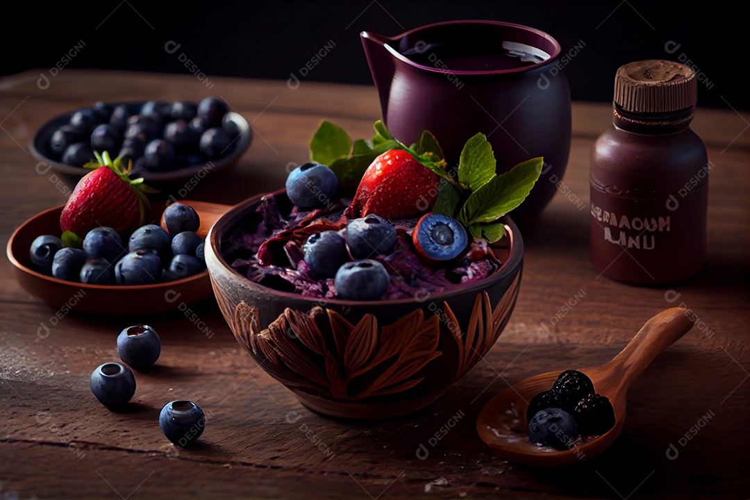 Tigela de açaí com acompanhamentos