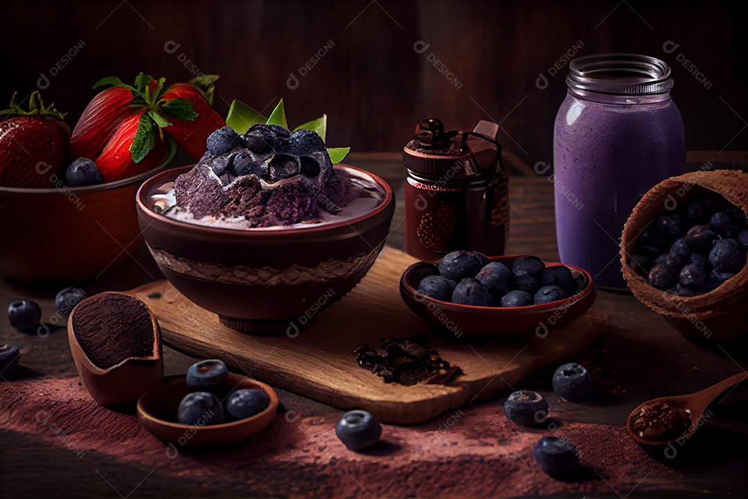 Tigela de açaí com acompanhamentos