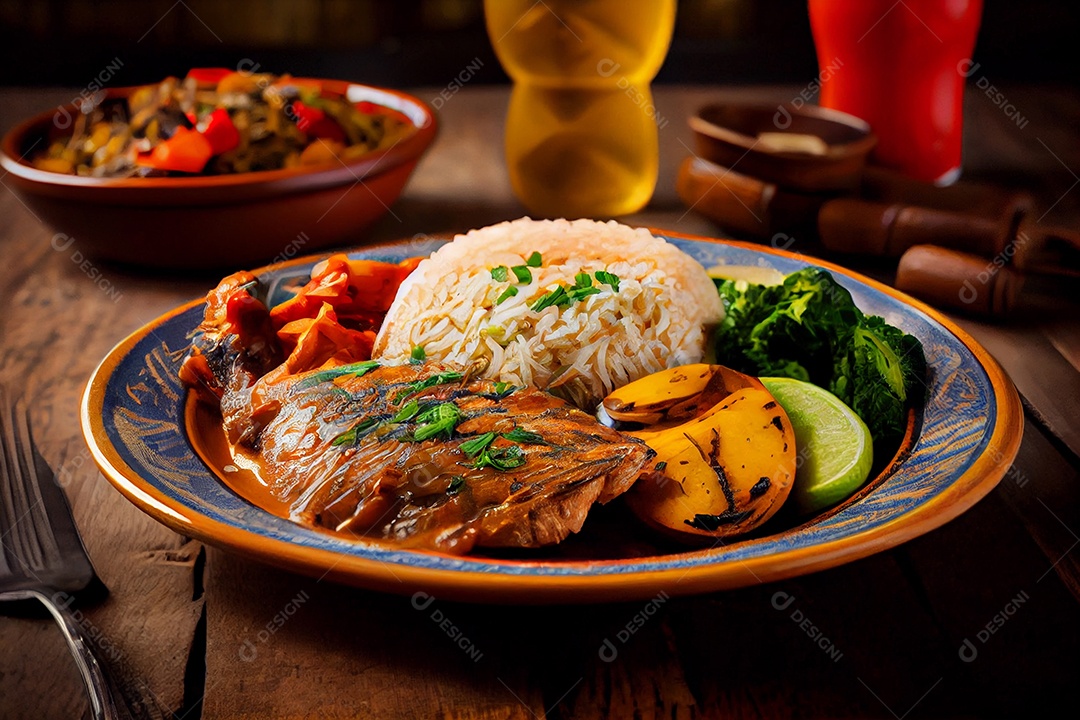 Prato de refeição com carne grelhada