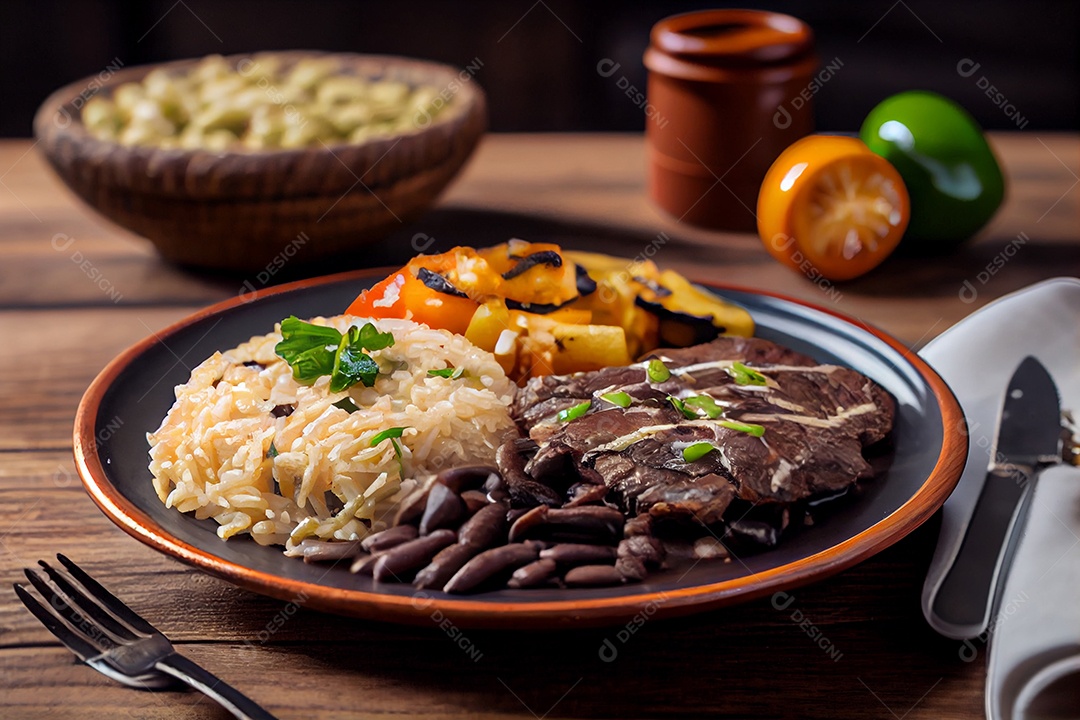 Prato de refeição com carne grelhada