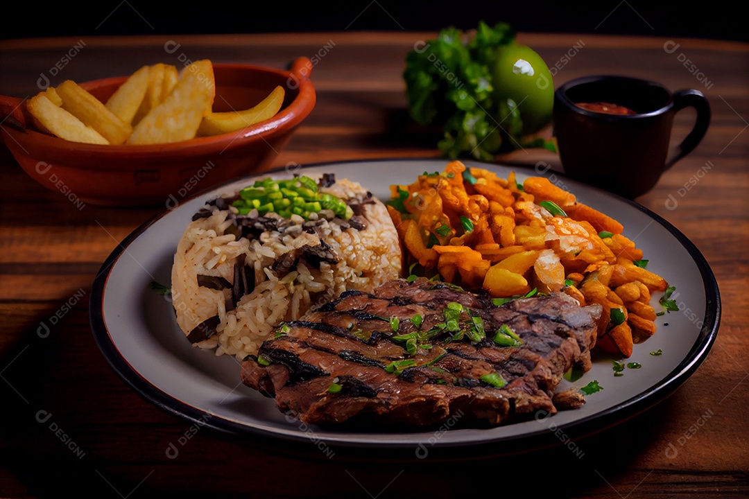 Prato de refeição com carne grelhada