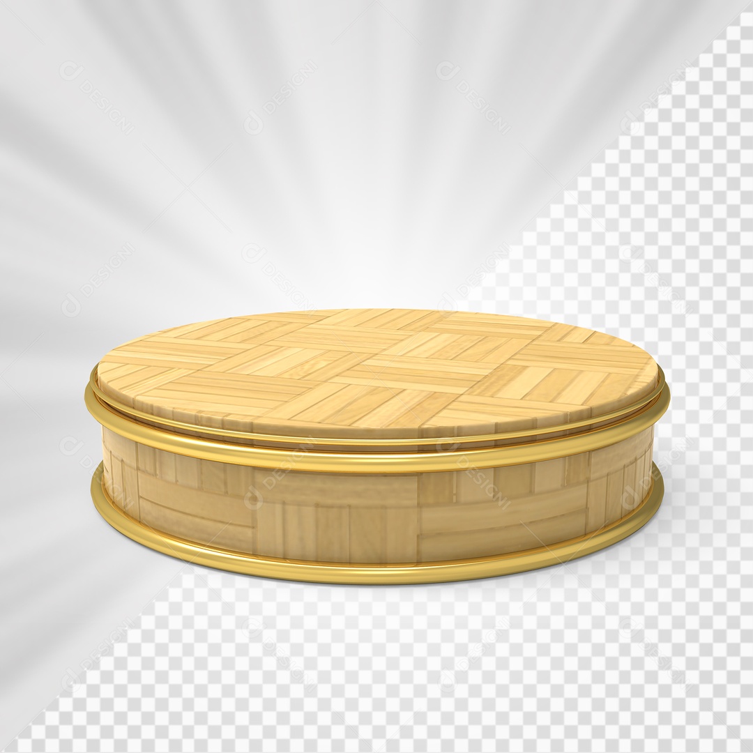 Podium Carvalho Com Borda Dourada Elemento 3D Para Composição PSD