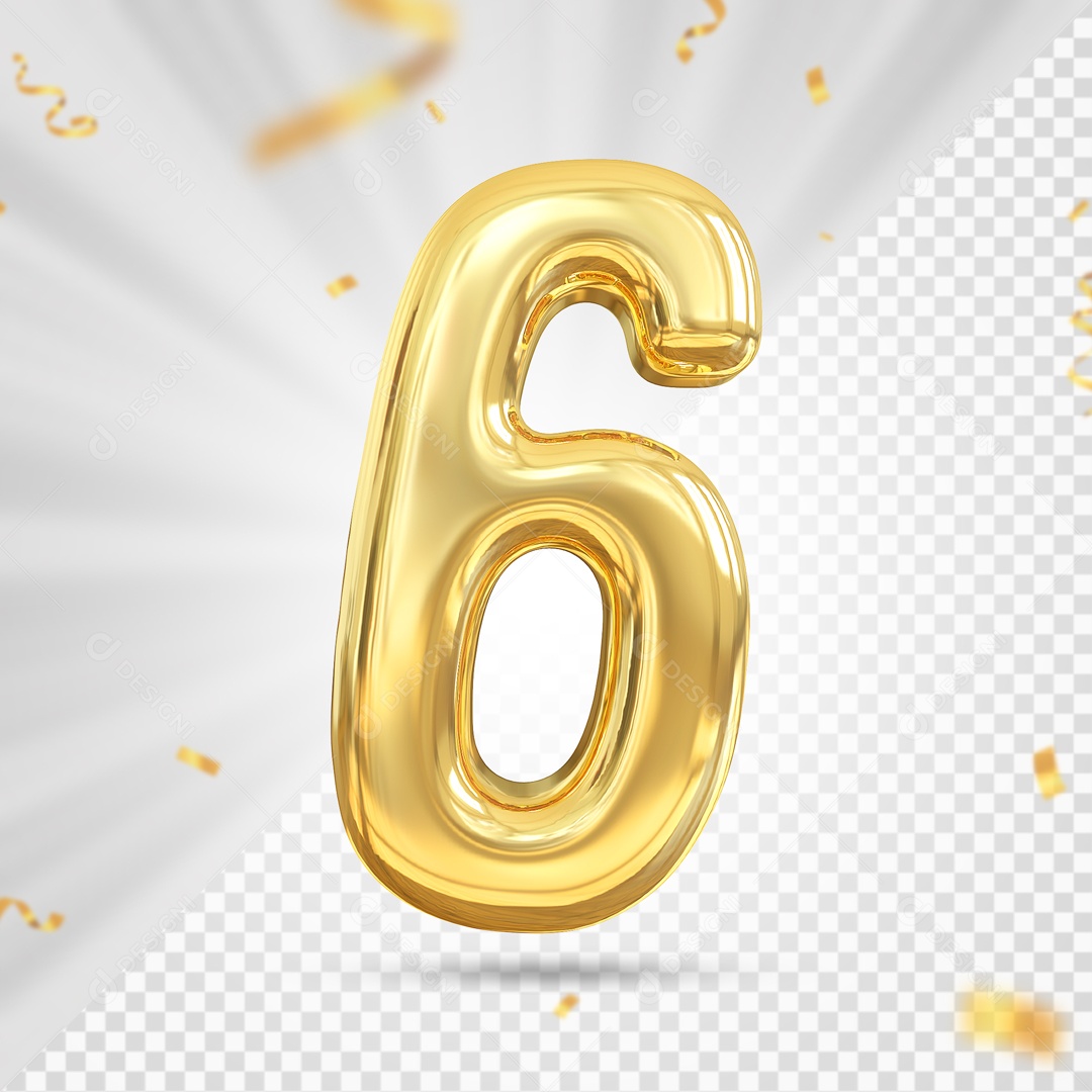 Balão Dourado De Numero 6 Elemento 3D Para Composição PSD