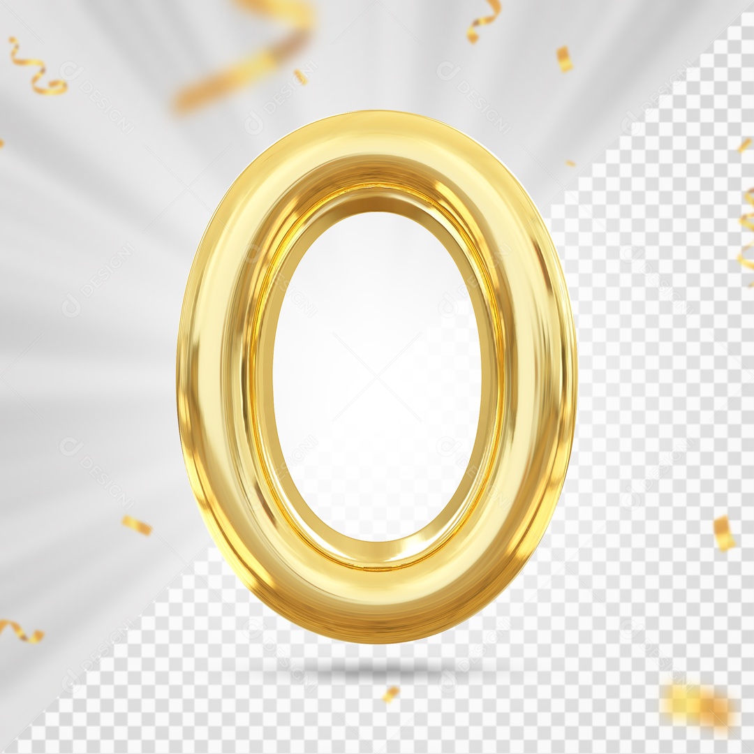 Balão Dourado De Numero 0 Elemento 3D Para Composição PSD
