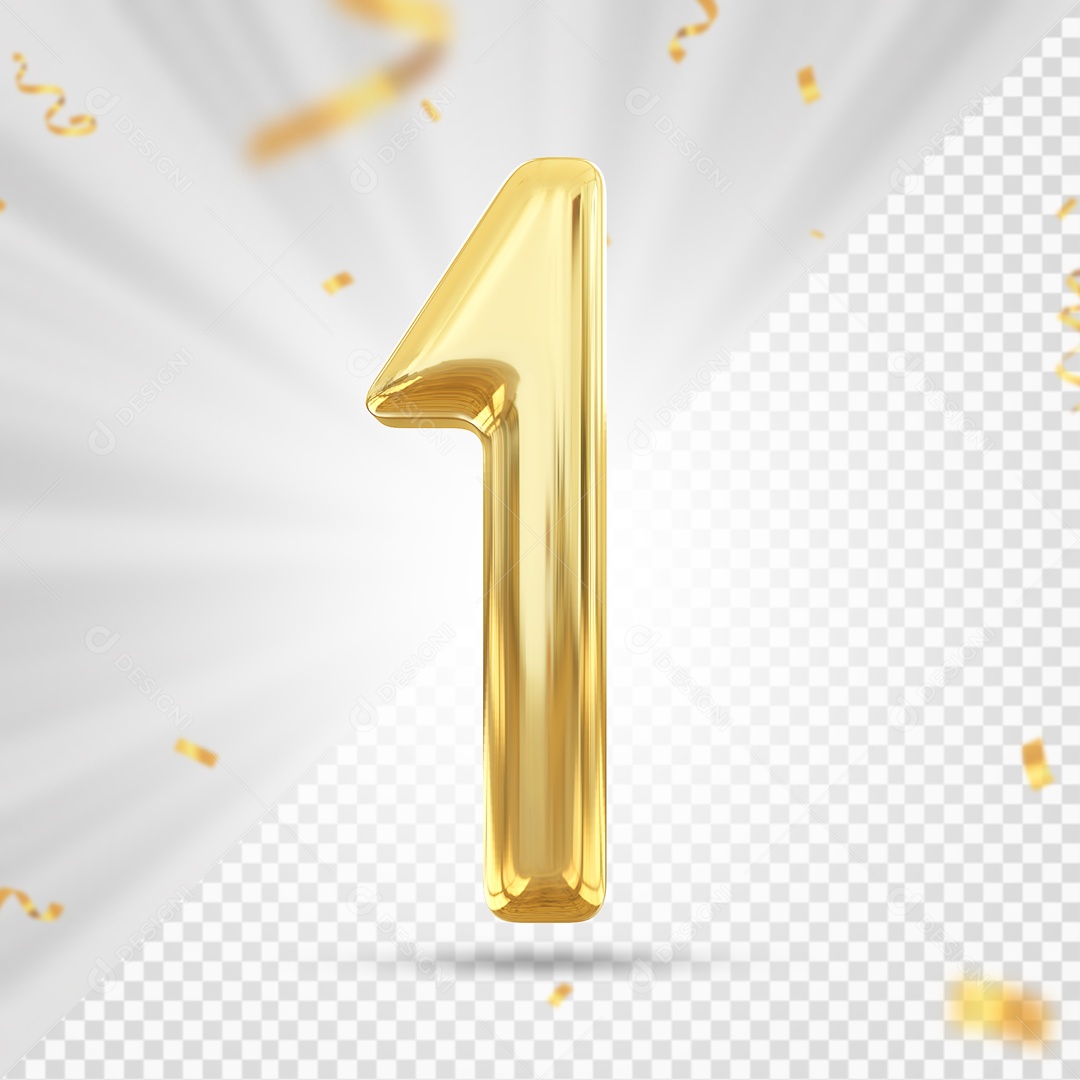 Balão Dourado De Numero 1 Elemento 3D Para Composição PSD