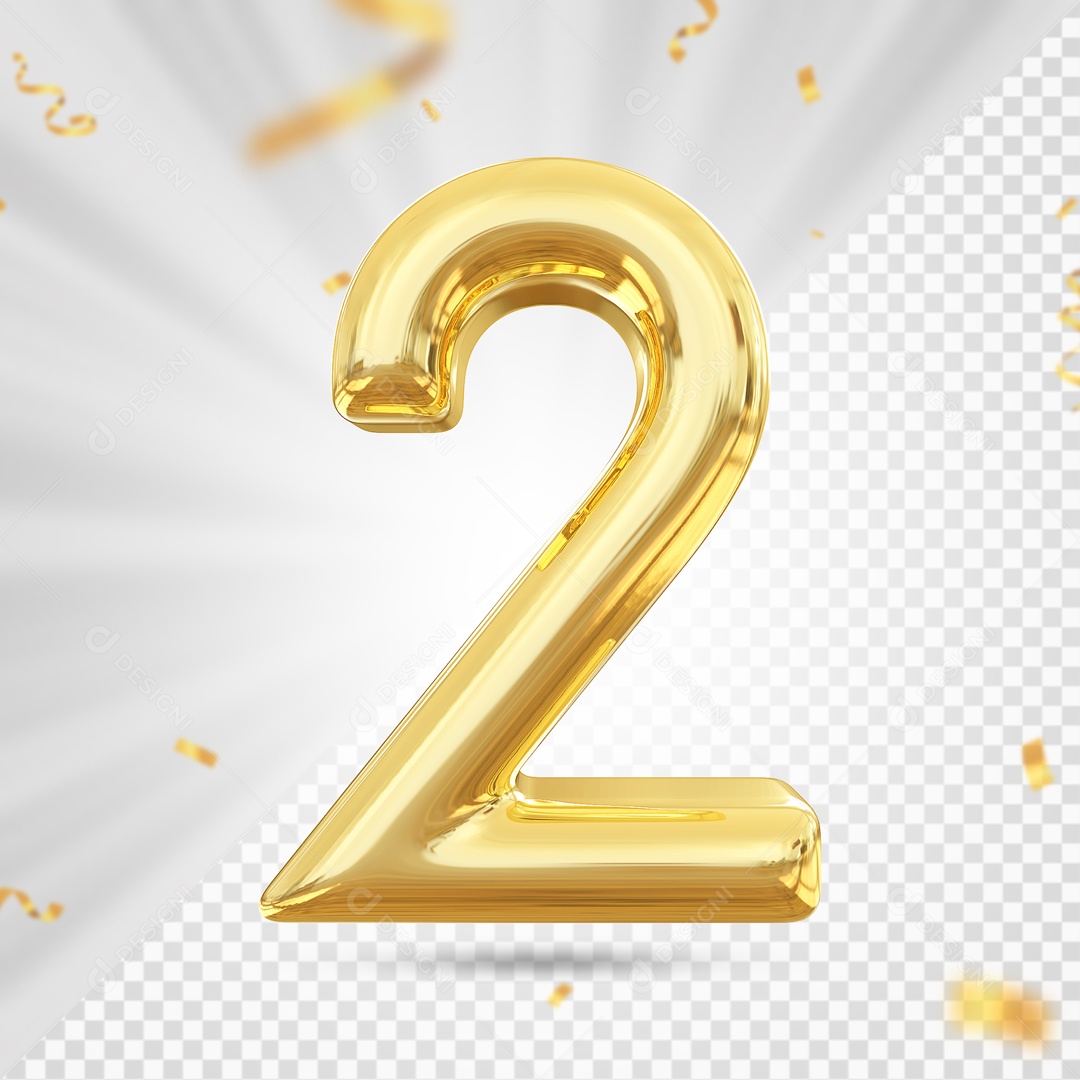 Balão Dourado De Numero 2 Elemento 3D Para Composição PSD