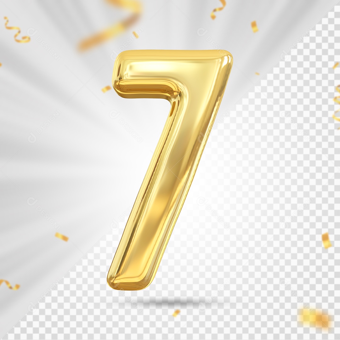 Balão Dourado De Numero 7 Elemento 3D Para Composição PSD