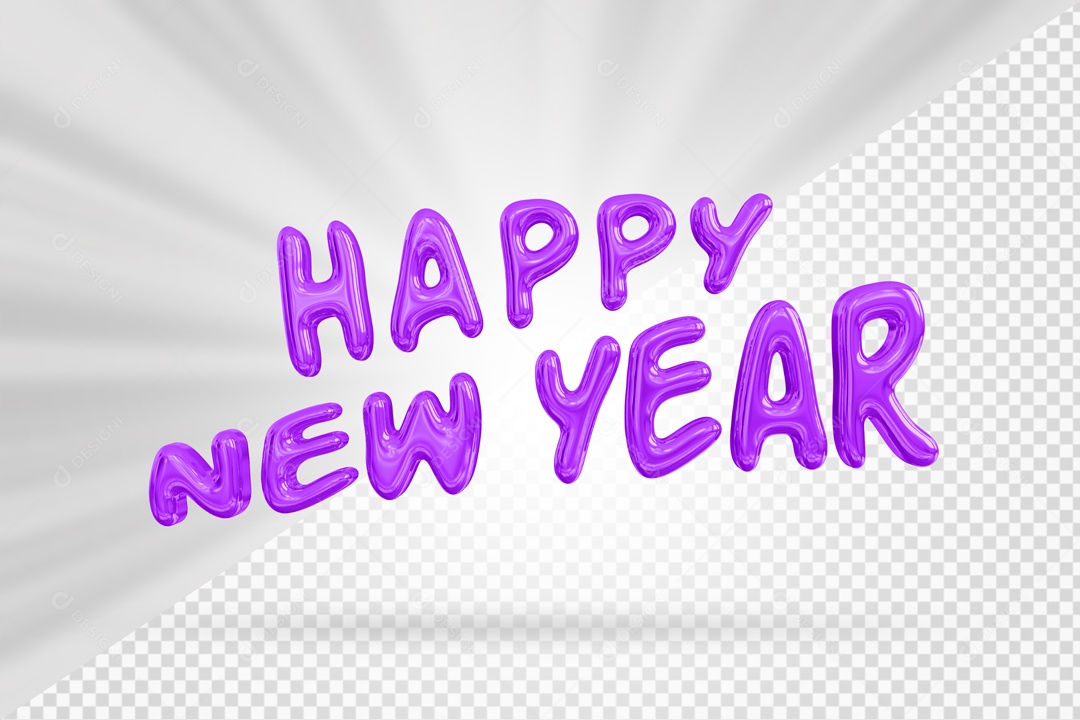 Feliz Ano Novo Roxo Elemento 3D Para Composição PSD